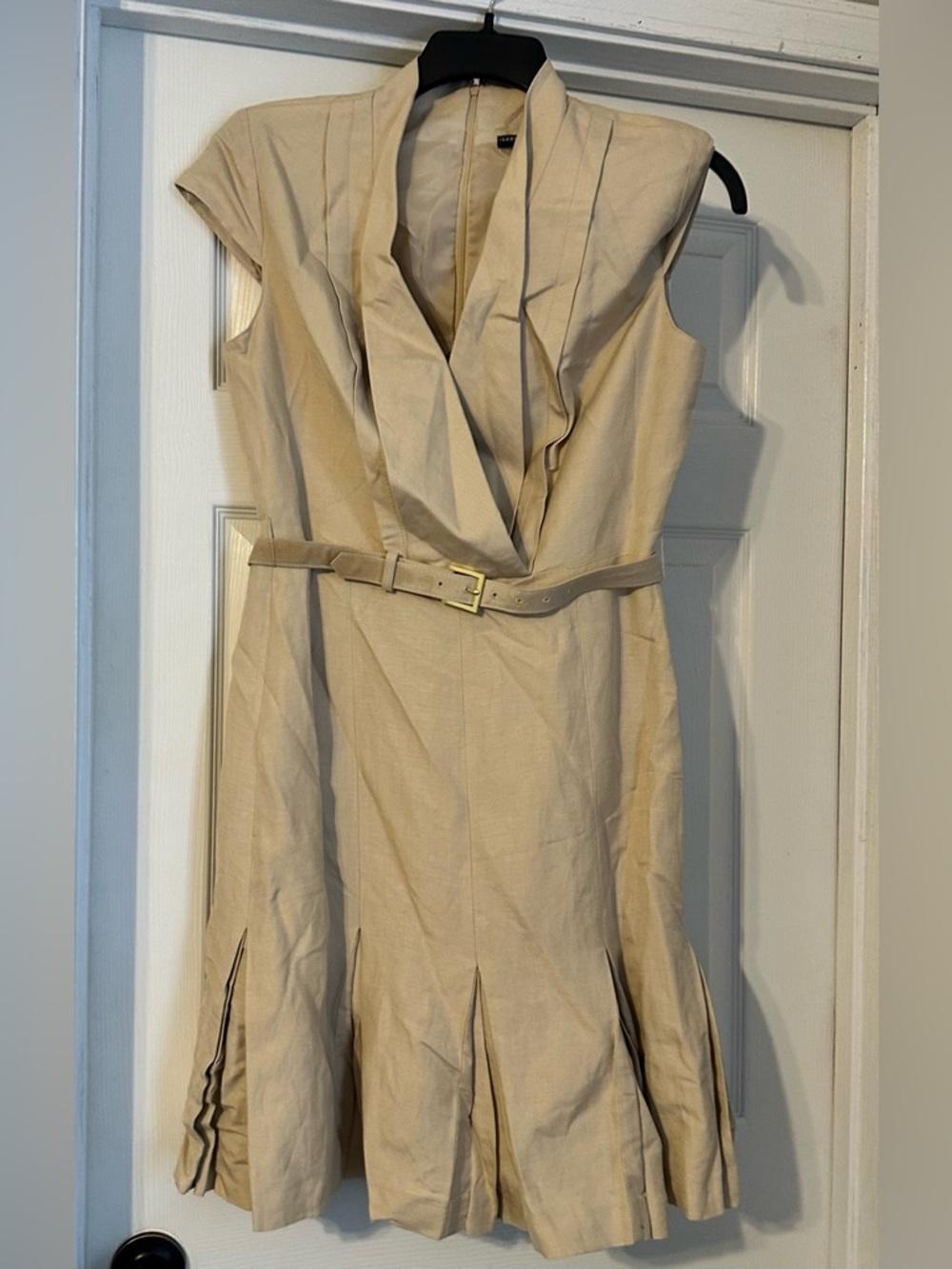 Belted Sleeveless Midi Dress in Beige